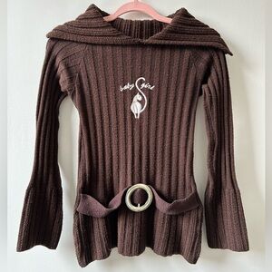 Y2K Brown belted sweater